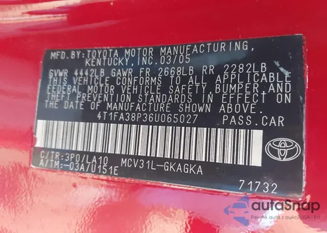 2006 Toyota Camry Solara Sle from USA, damaged, VIN 4T1FA38P36U065027